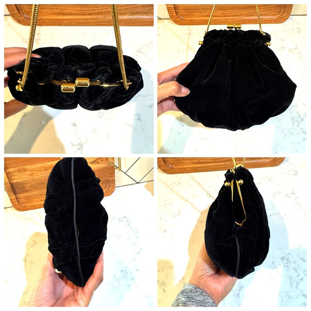 Vintage Partners Mervyns Black Velvet Hand Shoulder Bag gold accents glam - Picture 6 of 9